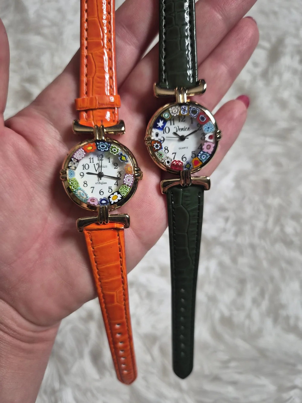 Womens Venice Watch Bundle Duo Set Green Orange Band Gold Tone Art And Glass Art